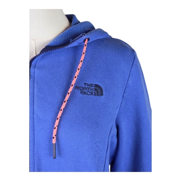 The North Face Blue Full Zip Hoodie L Pink Drawstring Stripe Trim Womens - Picture 2 of 9